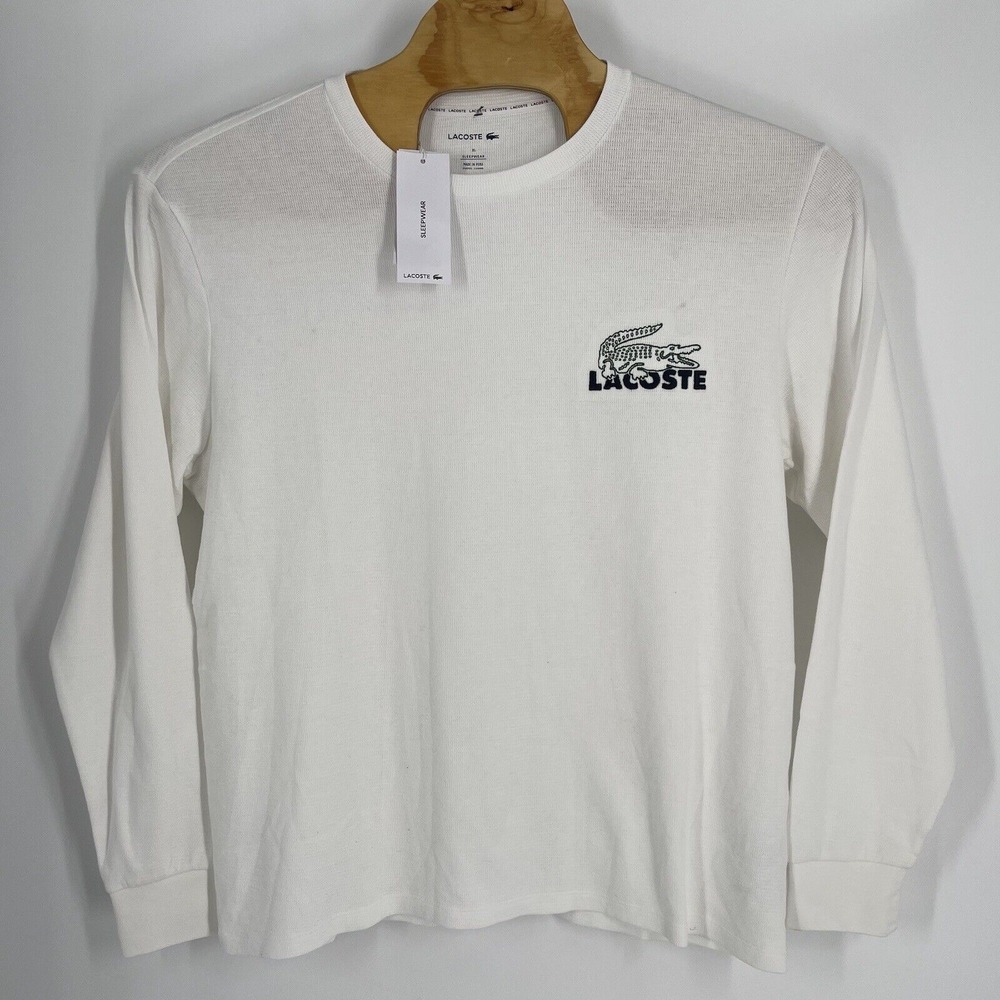 NWT Lacoste Men's Large Croc Thermal Waffle‎ Sleep Shirt in White-Size XL